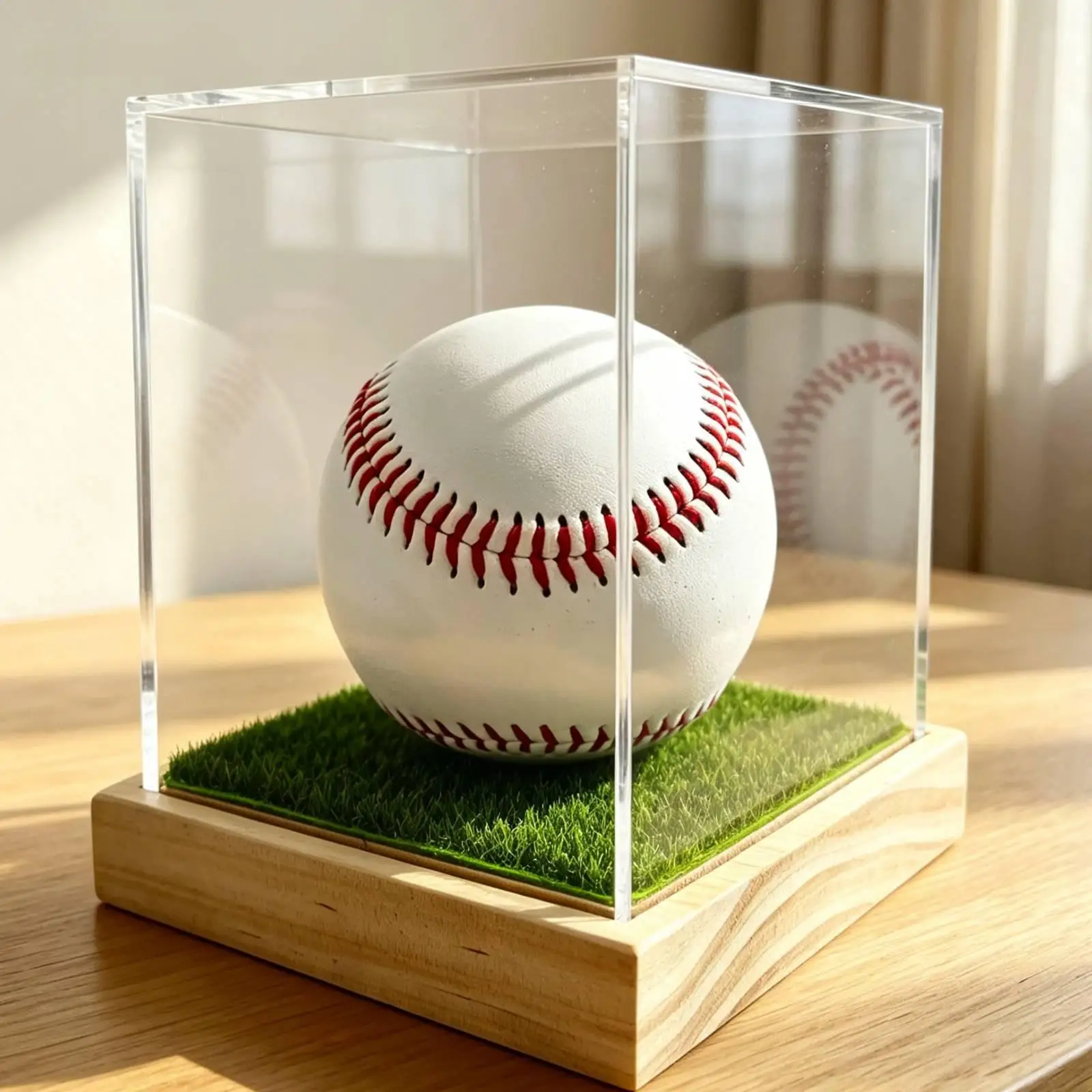 Acrylic Clear Baseball Protector Showcase Dustproof Cube with Wooden Holder for Signed Collectible Balls