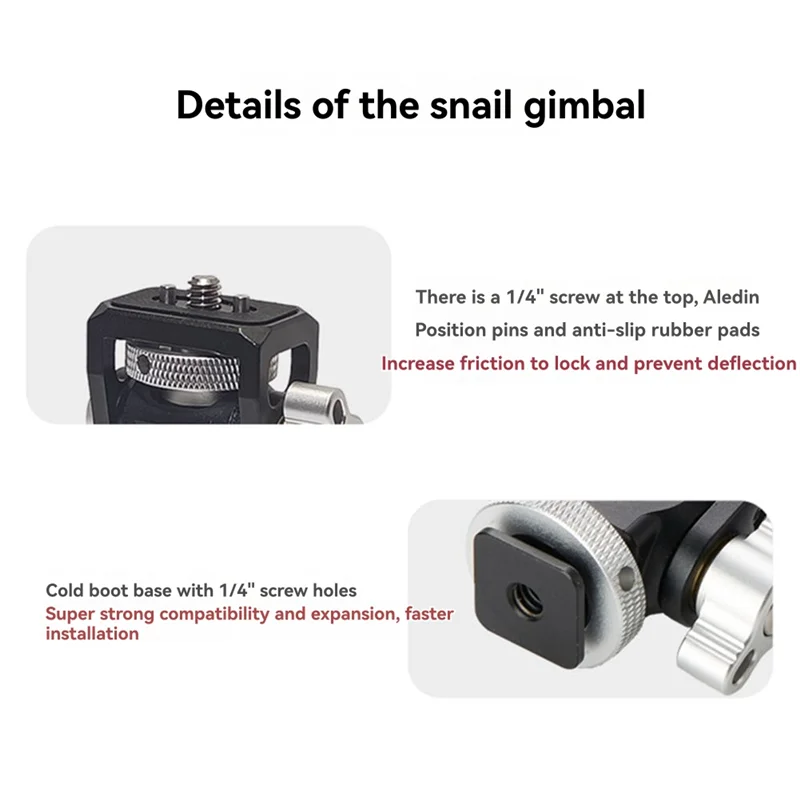 【B89E】Adjustable Damping Universal Gimbal Aluminum Alloy Rotating Snail Gimbal Monitor Universal
