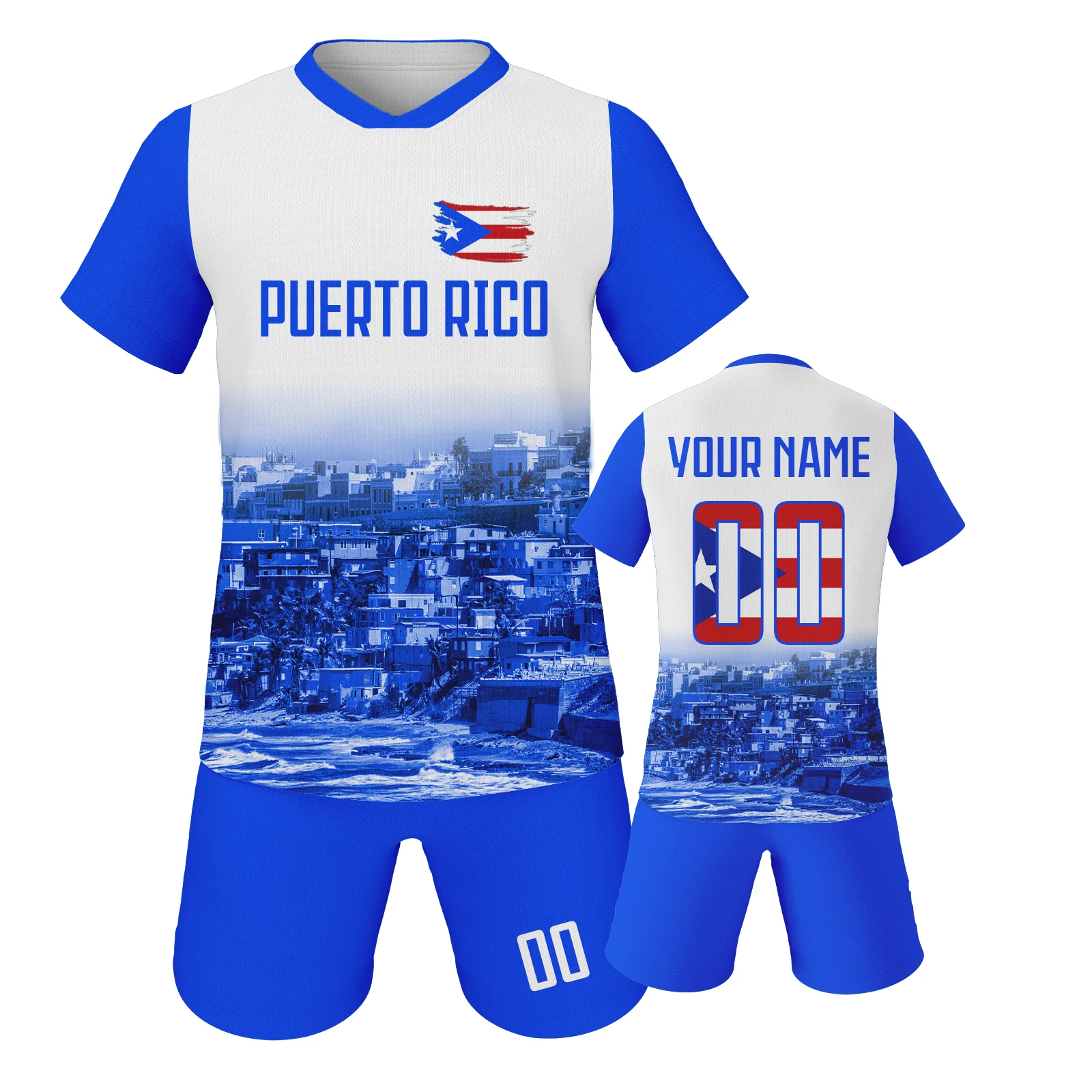 New Puerto Rico Children Football Suit Support Personalized Kids Soccer Jersey Boys Training Sets Girls Sport Short-sleeved Suit