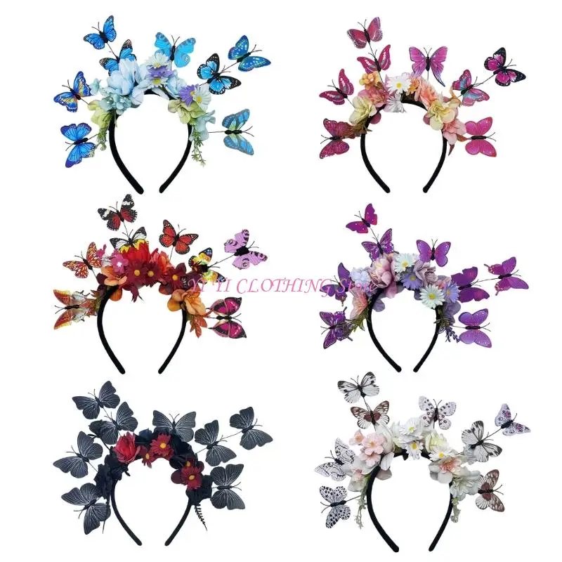 

N5KF 3D Dancing Butterfly Headbands Flower Hairhoop For Theme Event Festival Gathering