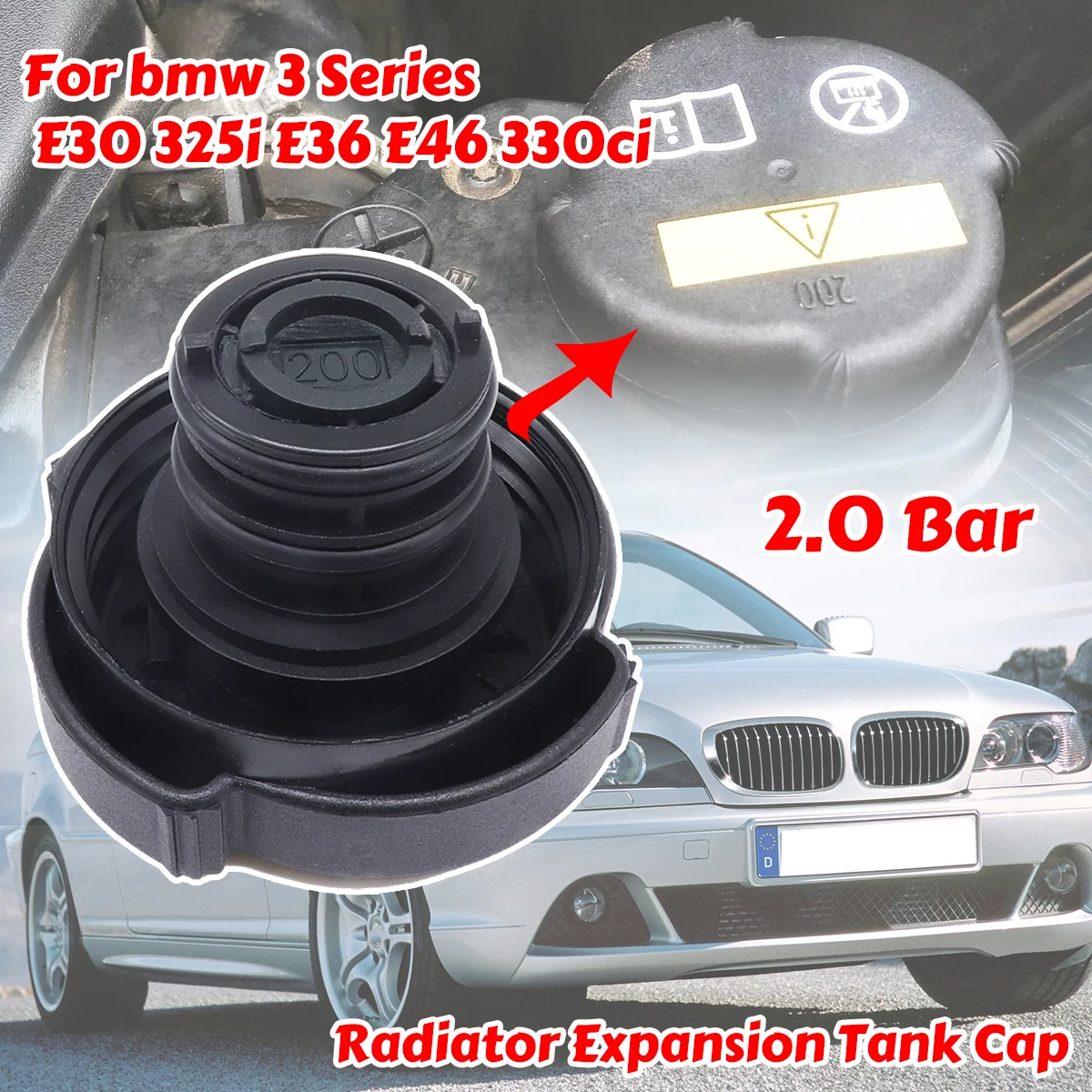 

For bmw 3 Series E30 325i E36 E46 330ci 1997-2006 Coolant Reservoir Radiator Rad Expansion Tank Cap Water Tank Cover 200 bar