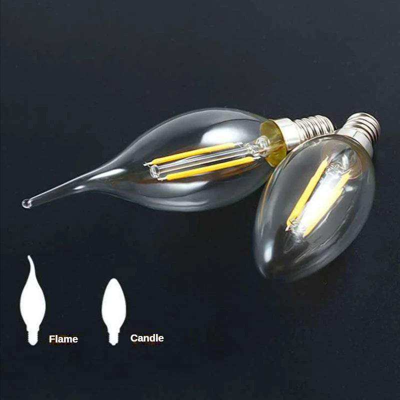 5PCS  LED Edison Light Bulb 2W 4W 6W LED Bulb E14 Energy Saving Candle/Flame Bulb Chandelier Light Filament Bulb Retro Light