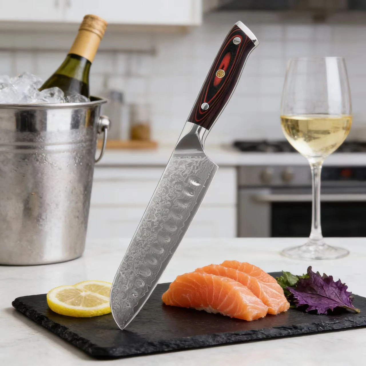 

6.9 Inch Santoku Knife 67-layers Damascus Steel VG10 Blade G10 Handle Slicing Vegetables Chef Cleaver Meat Kitchen Knife Messer