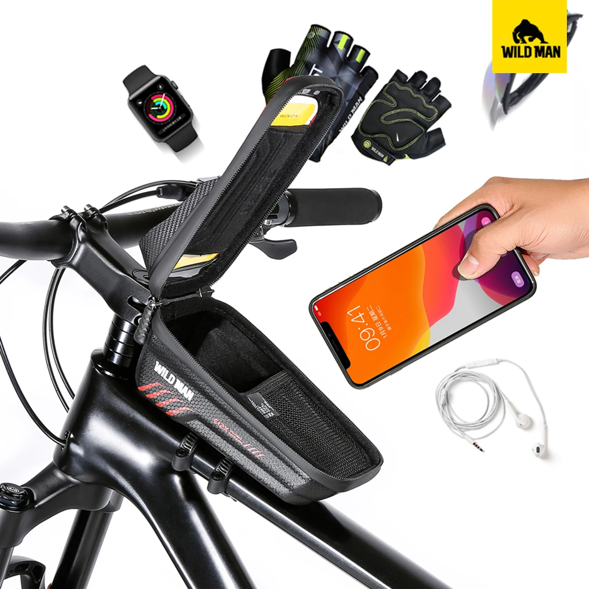 WILD MAN E12X Bicycle Bag EVA Hard Shell Waterproof Touch Screen Front Beam Bag Quick Release Bracket Crossbeam Upper Tube Bag