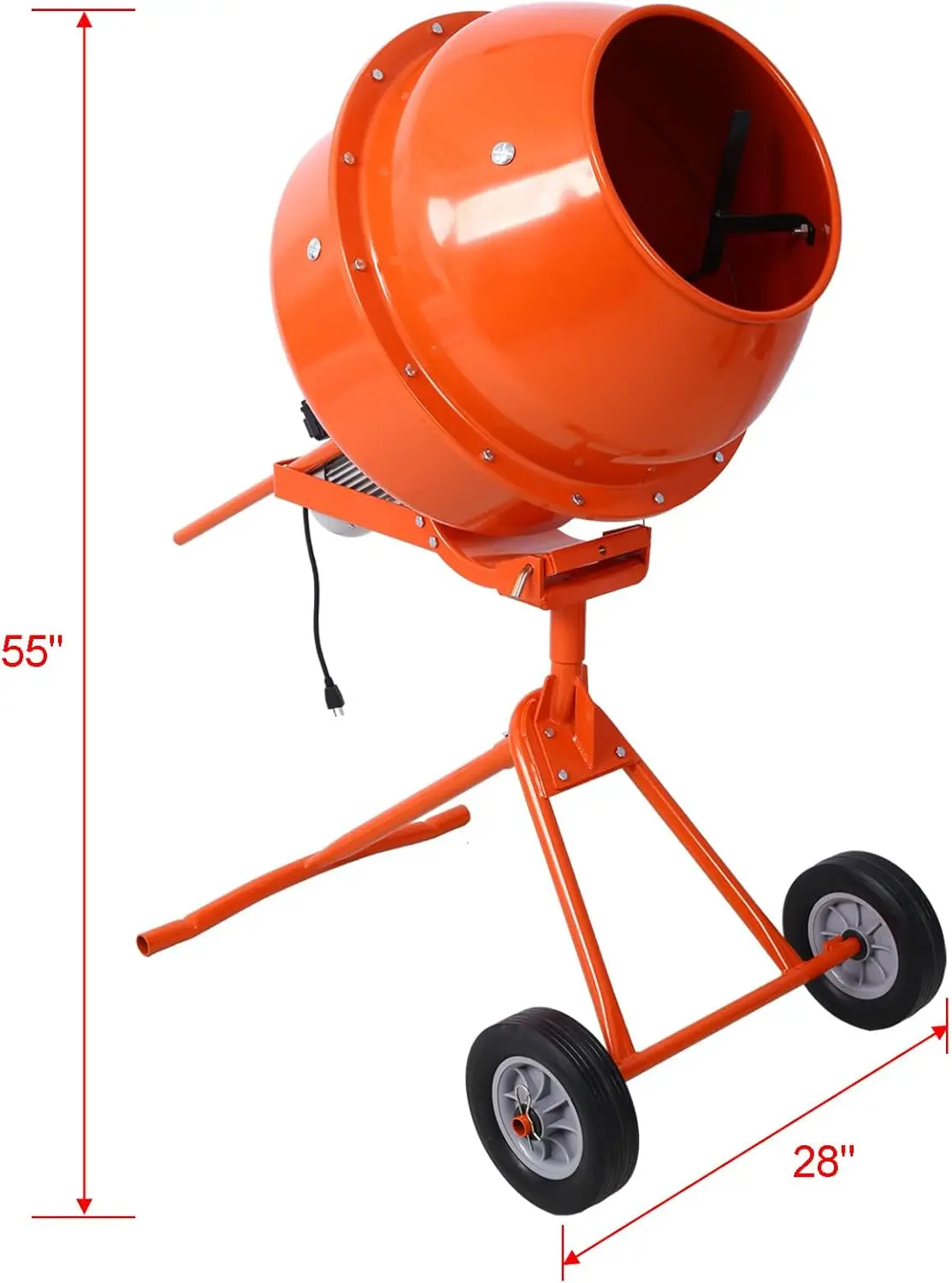 370W Portable Electric Concrete Mixer Cement Mixing Barrow Machine Mixing Mortar Handle With Wheel (4.6 Cu/Ft.) Orange As Shown