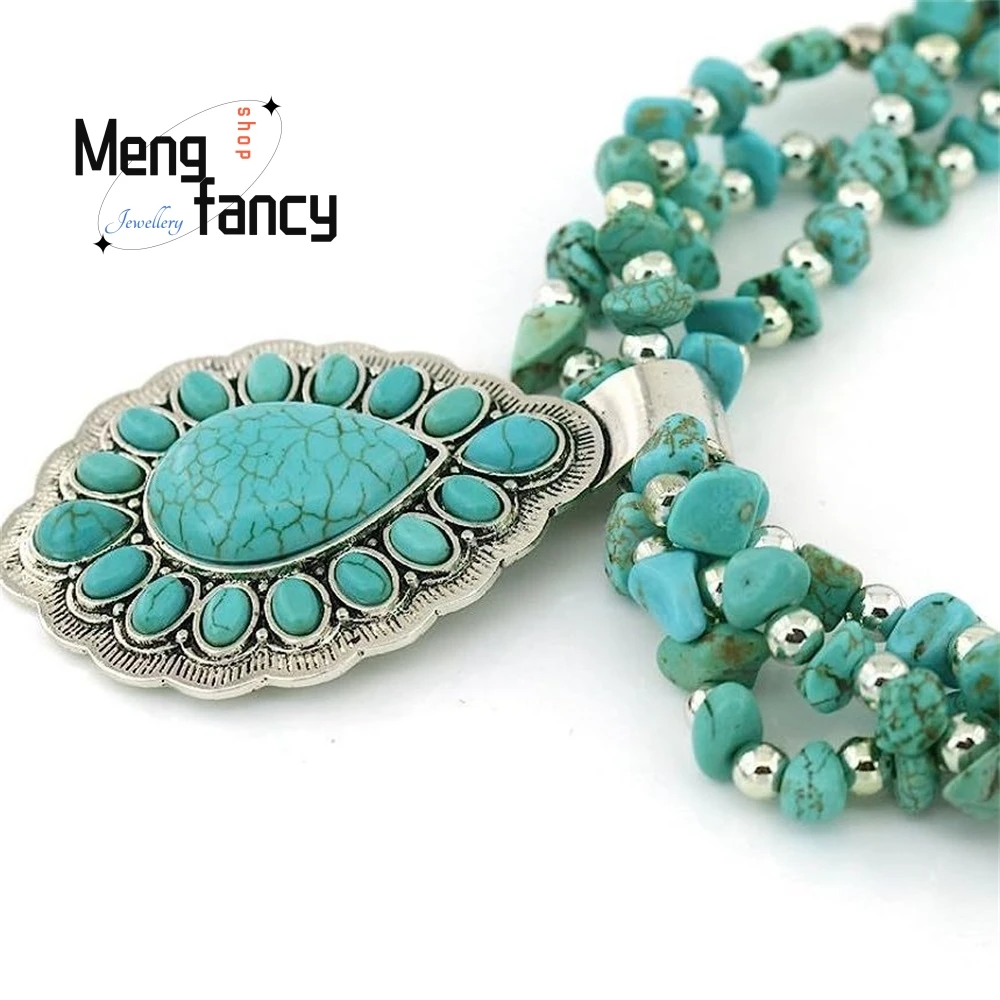 عالية الرجعية الصف الفيروز قلادة الأزياء والمجوهرات الحجر الطبيعي قلادة رائعة أنيقة شعبية الفاخرة الجودة الأكثر مبيعا