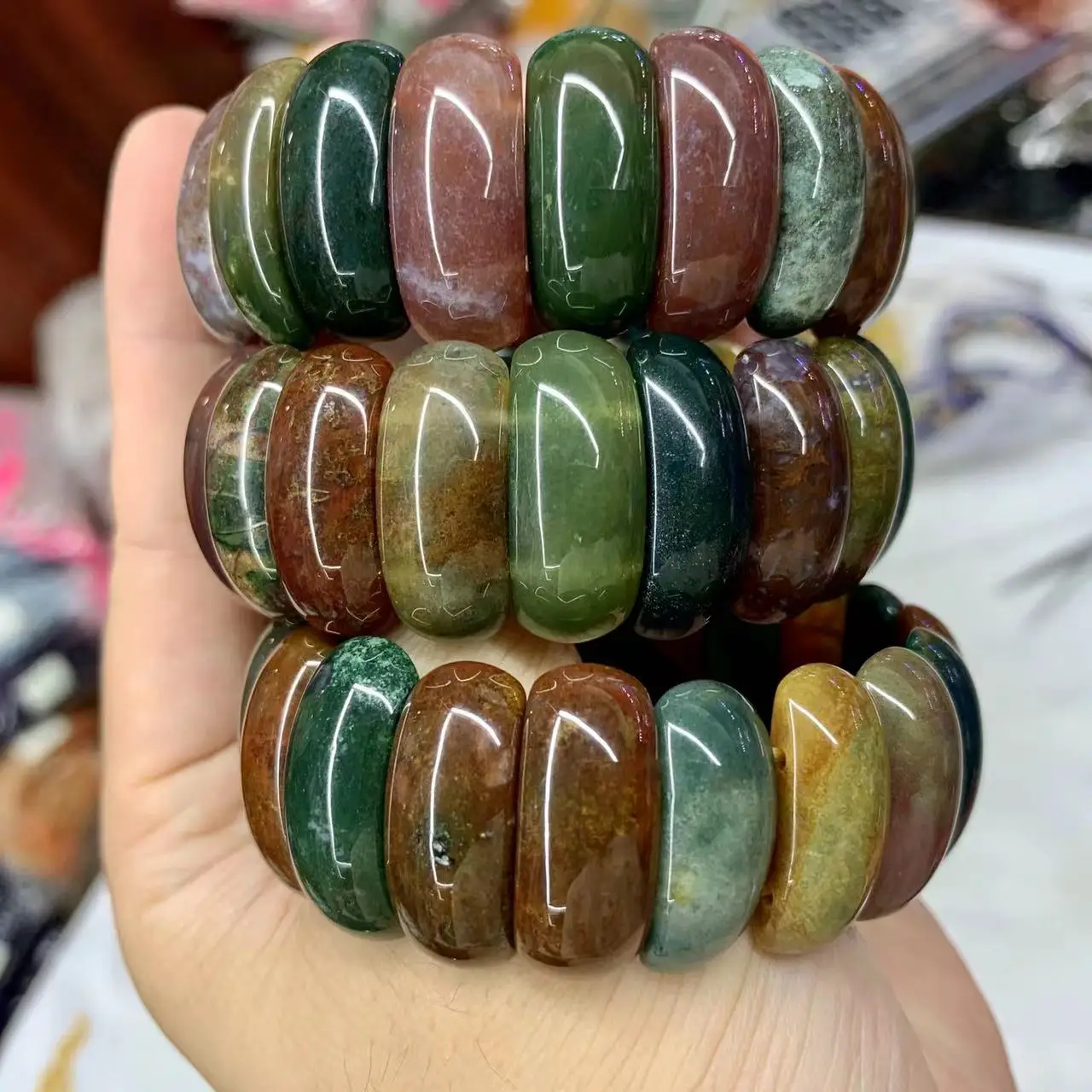 Natural Indian Agate Stone Beads Bracelet Natural Gemstone Jewelry Bangle For Woman For Gift Wholesale !