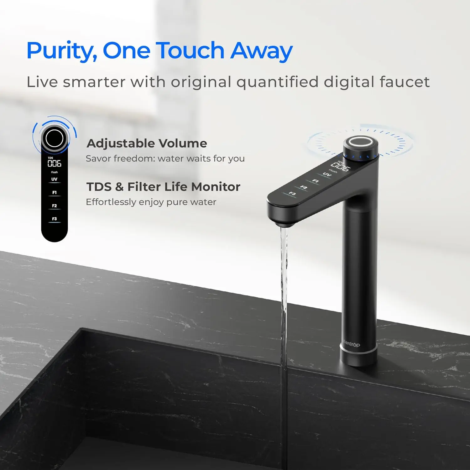 Sistema de ósmosis inversa sin tanque alcalina Waterdrop X16, incluida jarra con filtro de agua Waterdrop con 1 filtro