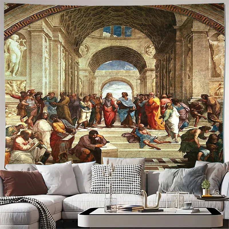 Tapisserie murale Renaissance, philosophie grecque antique, histoire d'art, décoration de maison, salle suspendue, grand Art mural, esthétique Vintage