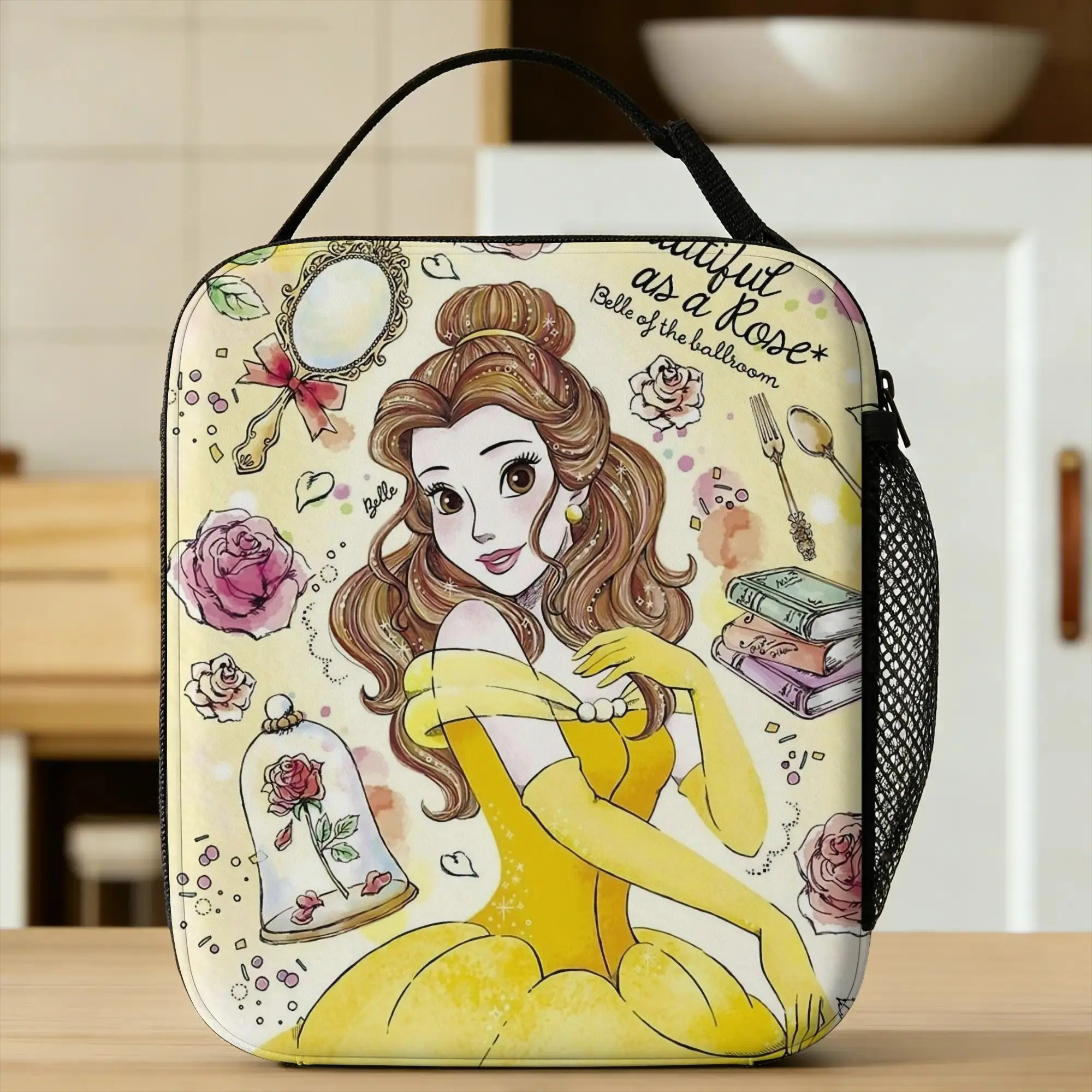 

Belle Beauty And The Beast Lunch Bag Leisure Lunch Box Portable Thermal Tote Handbags For Child Waterproof Print Cooler Bag
