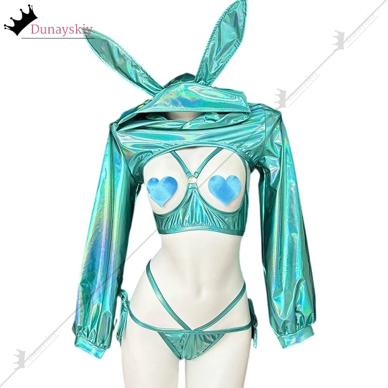 อะนิเมะเลเซอร์สาวกระต่ายคอสเพลย์ญี่ปุ่น Idol กลุ่มเครื่องกระต่ายชุดเครื่องแต่งกาย RolePlay ชุดชั้นในชุดชั้นใน Halowen ที่กําหนดเอง