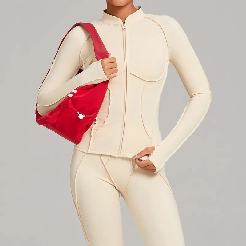 

Women's Stand Up Yoga Clothes Tight Fitting and Slimming Quick Drying Long Sleeved Sportswear Outdoor Running Fitness Clothes