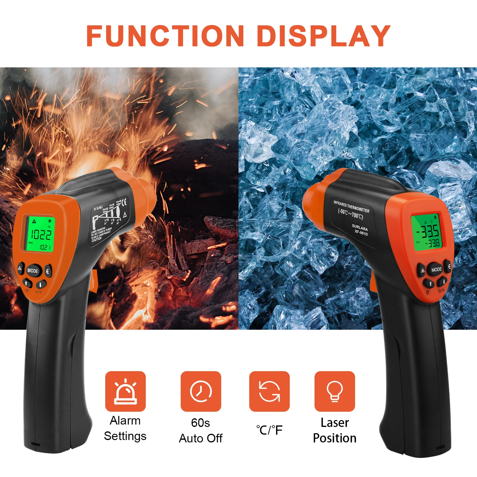 HVAC Anemometer Hot Wire Wind Speed Gauge IR Laser Thermometer 2-in-1 Combo for Air Conditioning Duct Vent