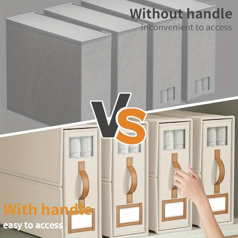 Multi Piece Cotton Quilt Storage Box, Pu Handle, Large Capacity, Divided Into Cells For Wardrobe Organization