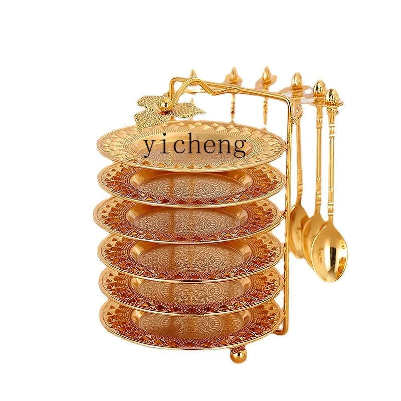 

ZC Afternoon Tea Cake Tray Dessert Bench European Fruit Tray with Spoon Set Dim Sum Tray