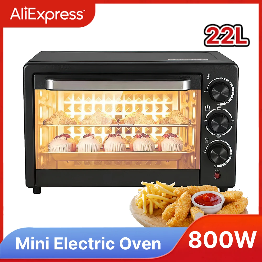 Mini horno eléctrico de 800W y 22L, horno para Pizza, Crepe, panadería, asada, parrilla, máquina de desayuno, galletas, pastel, tostadora para hornear, 220V