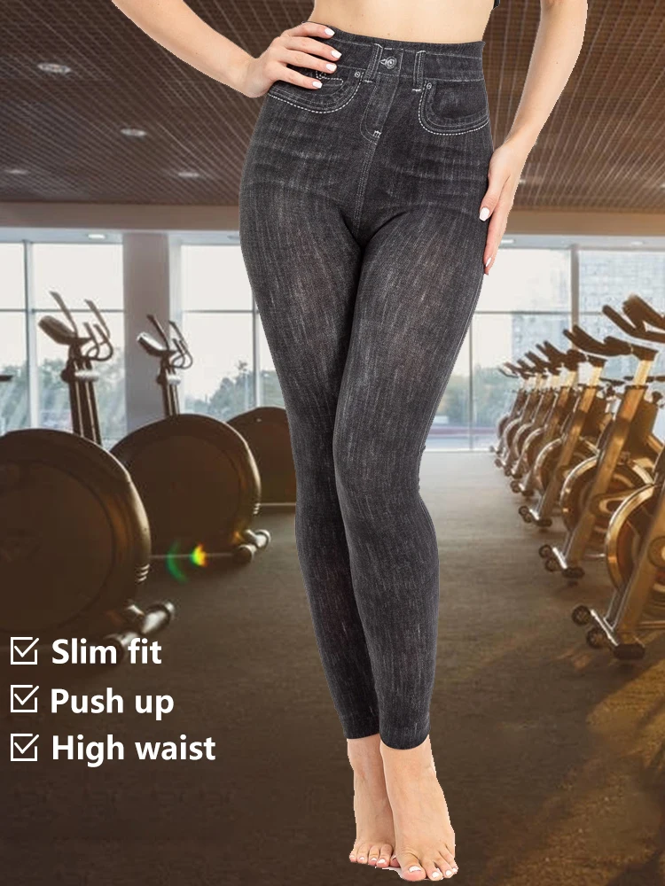 Leggings in finto Denim moda donna collant stampati Fitness vita alta pantaloni da Yoga traspiranti palestra ciclismo abbigliamento sportivo abbigliamento femminile