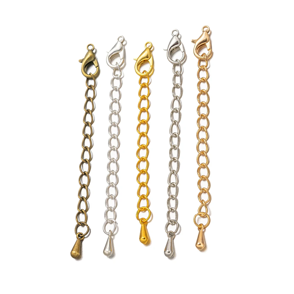 

20pcs 50/70mm Extended Extension Tail Chain Water Drop End Bead Lobster Clasp Connector For DIY Bracelet Necklace Jewelry Making