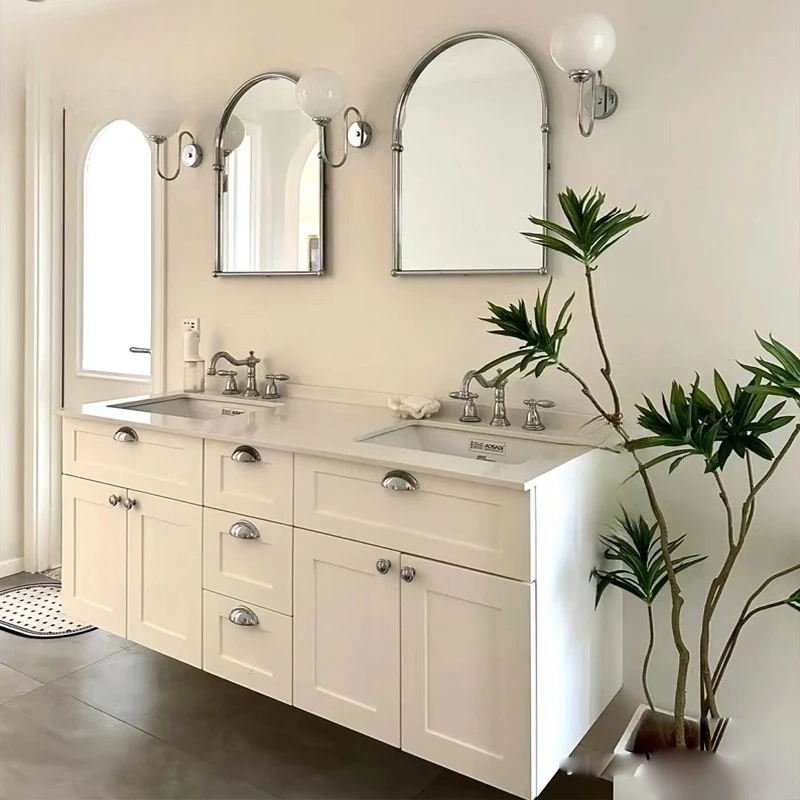 

Simple solid wood bathroom cabinet combination bathroom hand wash basin pool custom wash table rock slab