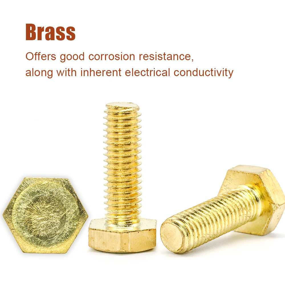 Brass External Hex Head Bolts Machine Screws with Full Thread M3 M4 M5 M6 M8 M10 M12 M14 M16 Hexagon Bolt Screws for Machinery