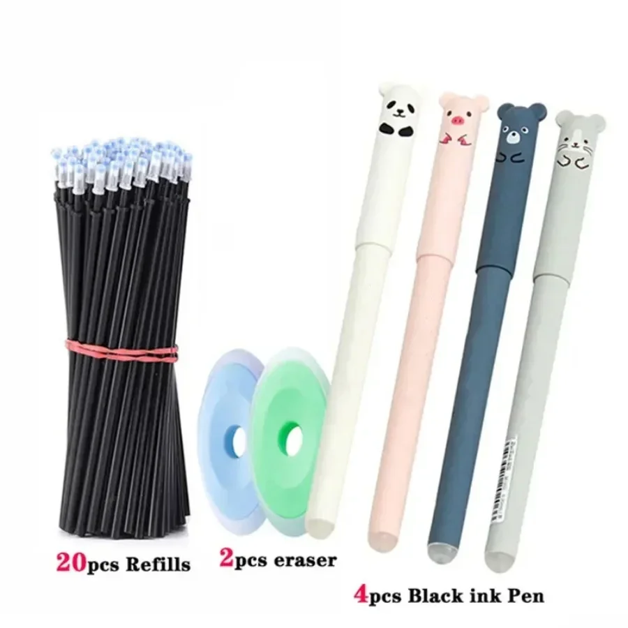 

26 Pcs set Animals Panda Erasable Gel Pen 0.5mm Erasable Pen Refills Rods Washable Handle School Office Supplies Stationery
