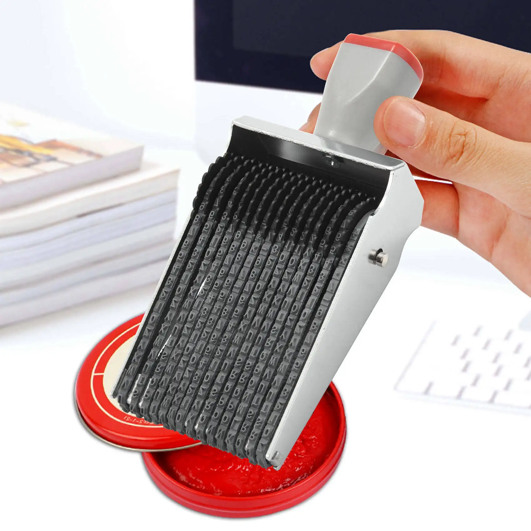 

B18B Multipurpose 15 Digit Alphabet Rolling Rubber Stamp English Letter Number Emboss DIY Scrapbooking Roller Stationery