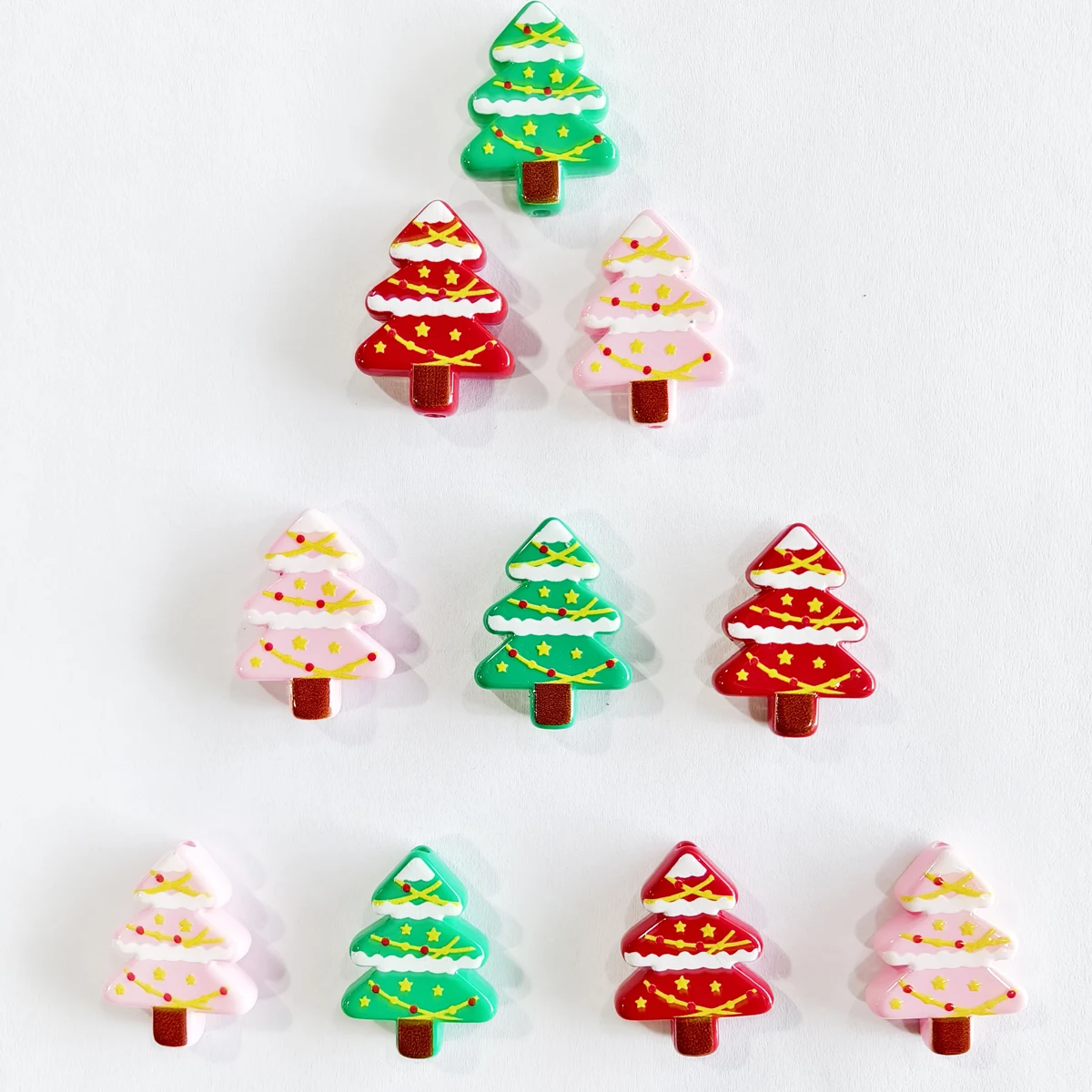 5pcs Happy Christmas cute cartoon Christmas tree acrylic beads for DIY bracelet jewelry pen pendant Handmade material