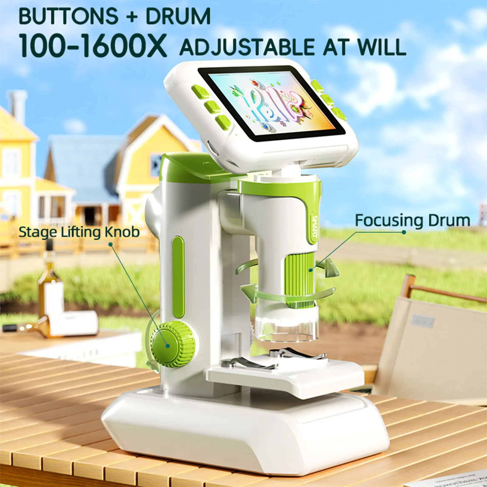 

1600X Digital Microscope with 4 Inch 1080P Screen Handheld Portable Microscope for Children Educational Science Kit with Slides