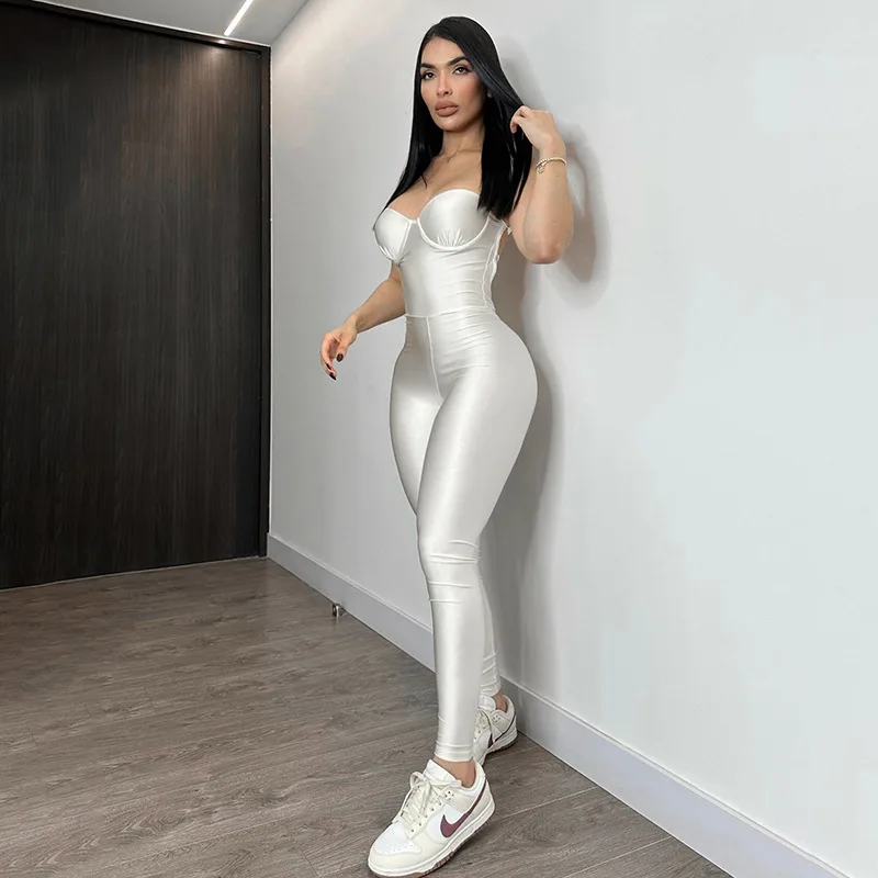 BKLD Women Clothing Solid Color 2026 Autumn New Strapless Tight Sexy Hollow Out Backless Jumpsuit One Pieces Party Clubwear