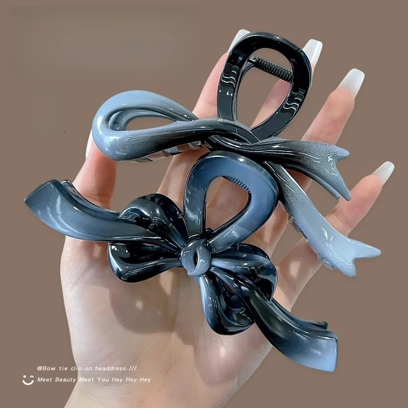 

Blue Ombre Bow Hair Clip - Large French Twist Claw Clip for Women Elegant Updo Bun Holder Back of Head Hair Accessory