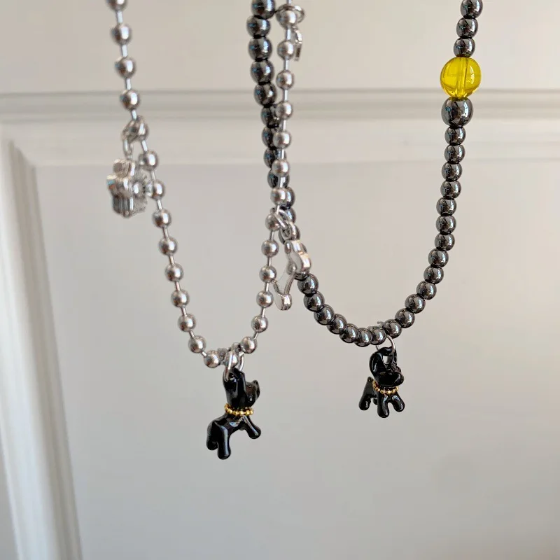Cute Dog Pendant Bead Necklace for Women Girls Personality Korean Fashion Sweater Chain Aesthetic Jewelry Wholesale Accessories