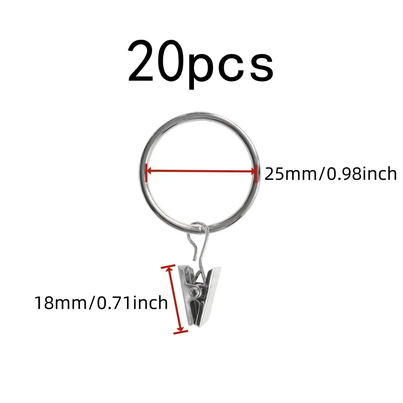 20 pcs 25mm Metal Curtain Hanger Rings, Easy Slide On Rod and Strong Clip Grip, ideal for Bathroom Shower Panels view 2