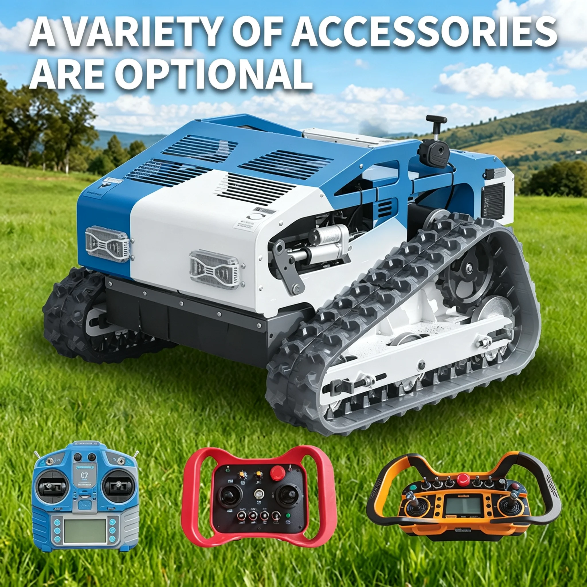 RC Crawler Lawn Mower Cordless Rechargeable Mowing Equipment for Home Garden Commercial