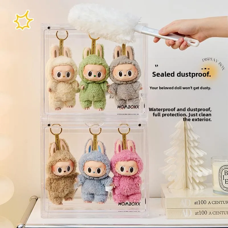 Labubu Plush Display Stand Storage Box Dustproof Transparent Showcase Modern Minimalist Style Home Organization Jewelry Box