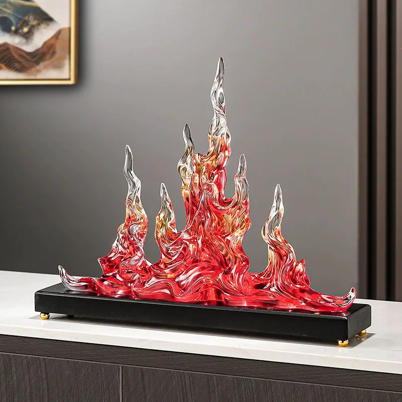 عمل فني من الراتنج الشفاف، زخرفة نحت اللهب، مشغولات يدوية فاخرة، ديكور سطح المكتب المكتبي، ديكور غرفة الشمال، هدايا فنية حديثة #1