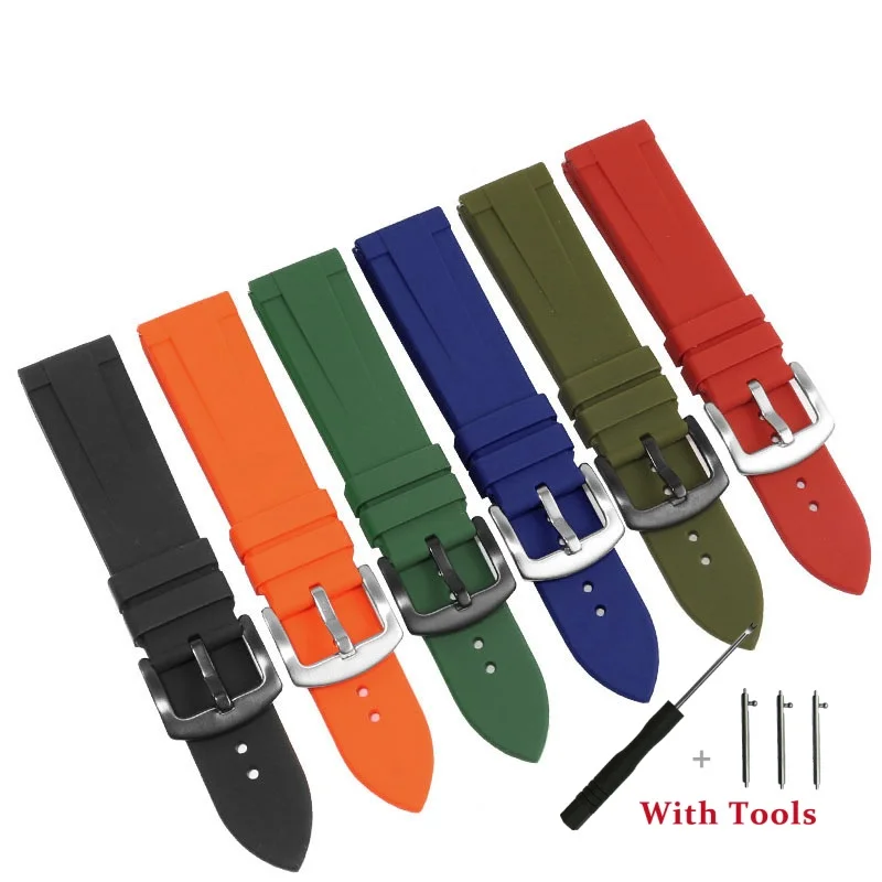 20 мм 22 мм быстросъемный резиновый ремешок для часов серебристо-черный ремешок для часов с пряжкой для универсального силиконового браслета для часов