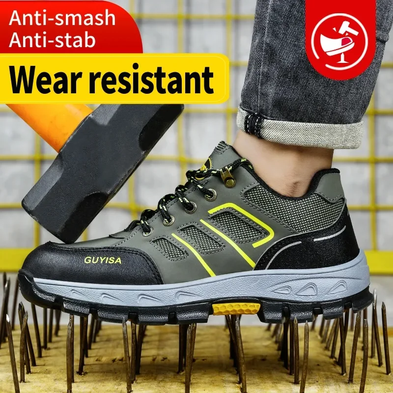 Fashion Steel Toe Safety Shoes Anti Puncture Anti Smash Breathable Wear Resistant Lightweight Work Boots Protective Footwear