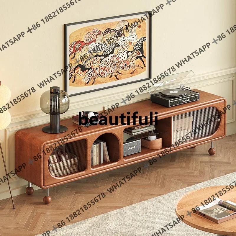 

All solid wood TV cabinet, retro small apartment living room home, storage locker