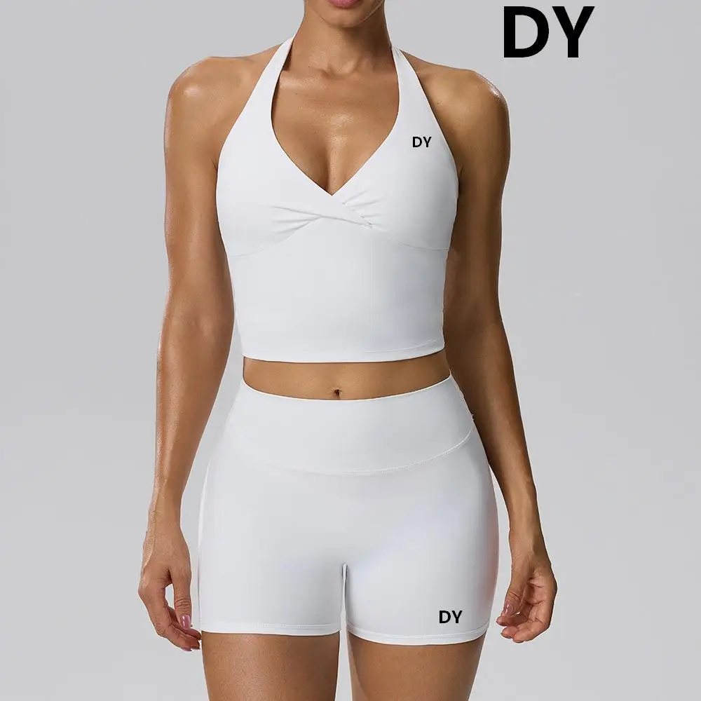 2026 New Style Women's Yoga Set - Sexy Deep-V Top with Invisible Thigh Lift Shorts for Fitness and Exercise Two-Piece Set