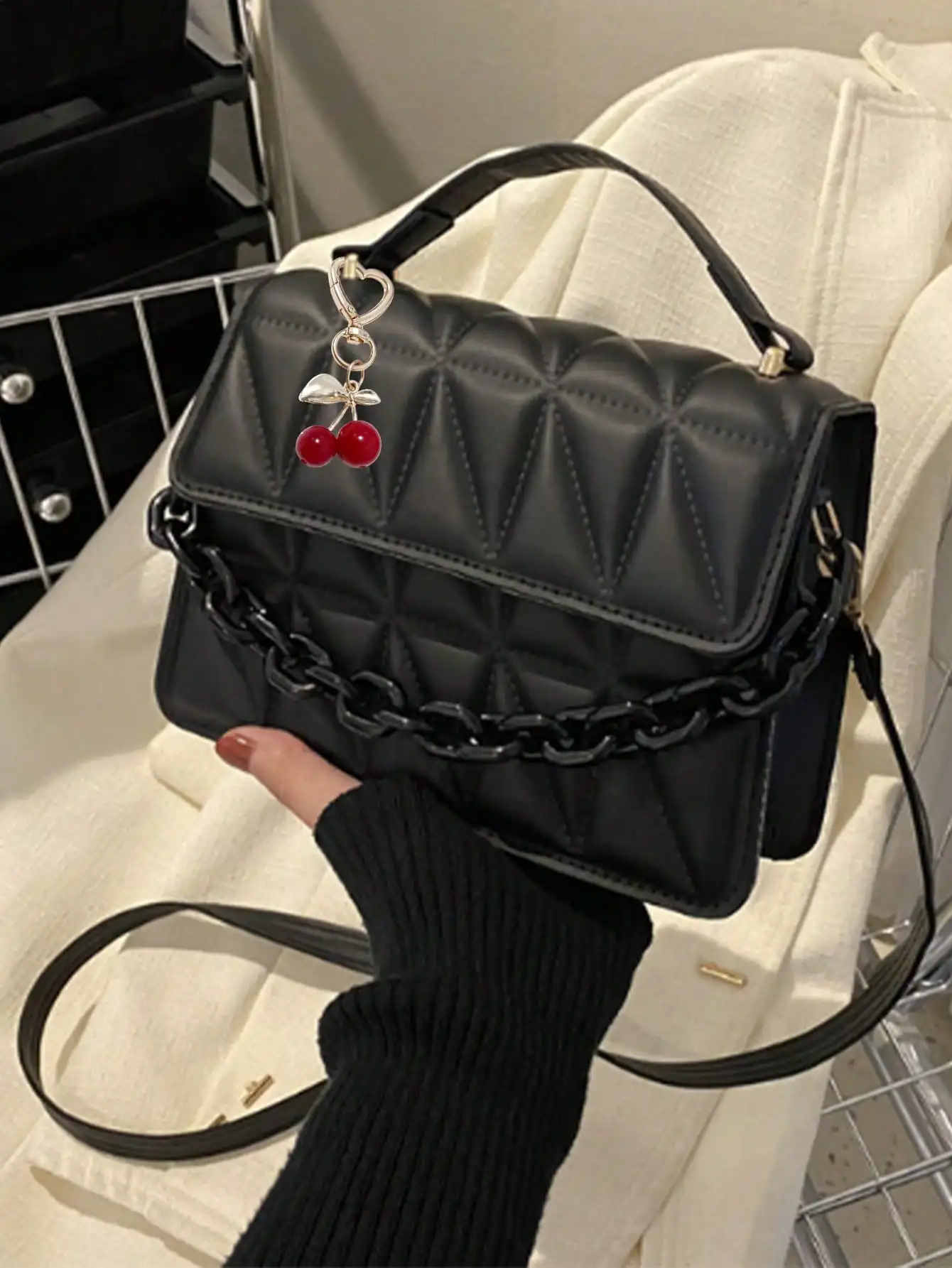 

2024 New Fashion Shoulder Crossbody Bag, Minimalist Rhombus Pattern Handbag With Detachable Strap