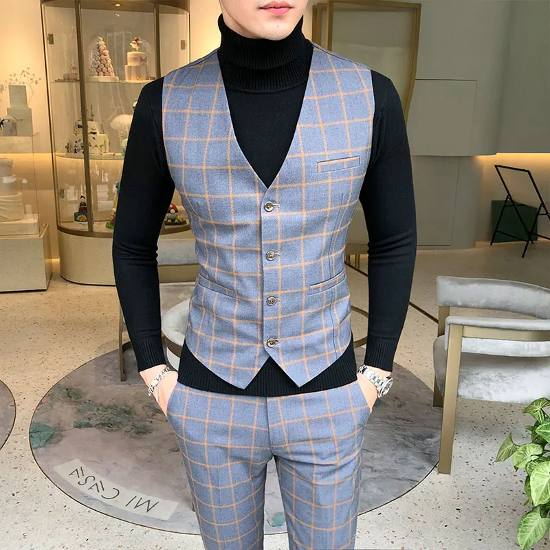 Size S-5XL Boutique Fashion Men\'s Formal Business Plaid Suit Vest Groom Wedding Party Performance Social Male Casual Waist Coat