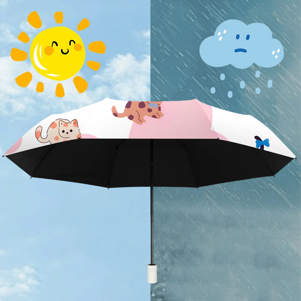 Happy Cat UV Sunshade Umbrella,Folding Anti-UV Sunshade Windproof Umbrella,Fashionable and Cute Women's Umbrella