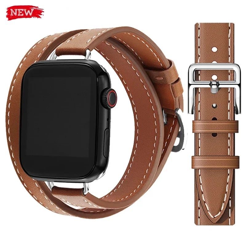 Doppeltes Tourband für Apple Watch Ultra2 49 mm, modisches Lederarmband 45 mm, 42 mm, 44 mm, Serie 10, 9, 8, 7, 6 Se für Iwatch 46 41 mm Correa