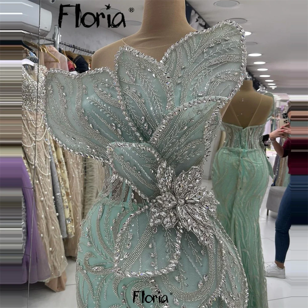 Slim Beaded Embroidery Leaf Party Dress Fashion 2025 Customized Wedding Guest Event Gowns Mint Green Vestido De Noiva for Women