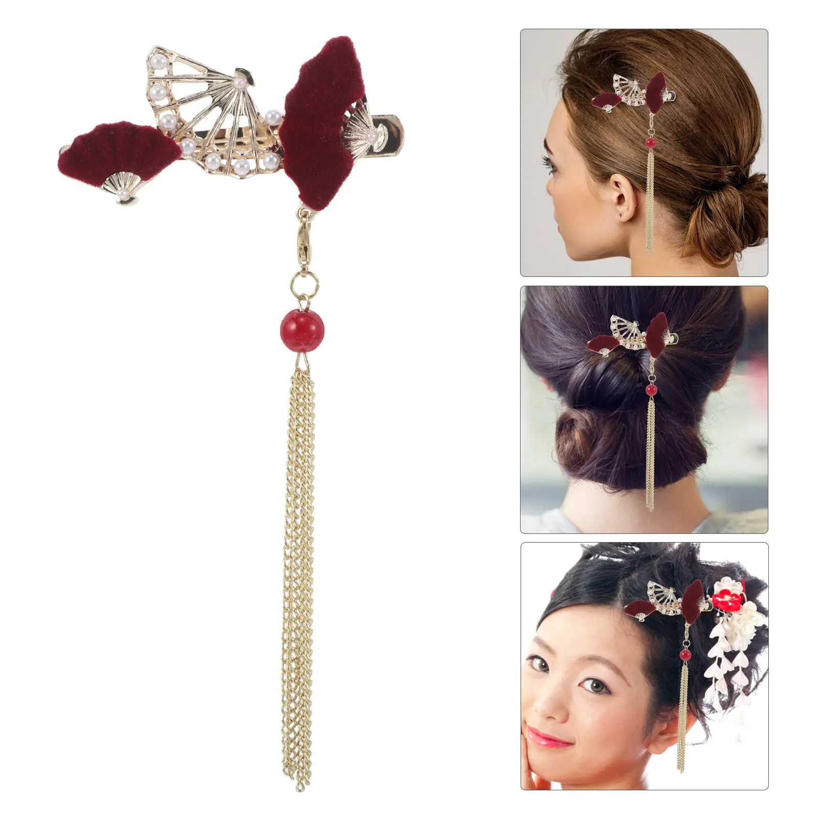 

2 шт. Декоративные заколки для волос с жемчугом и кисточками в форме веера, надежно фиксирующие пряди на лбу, для свадеб, вечеринок, фотосессий