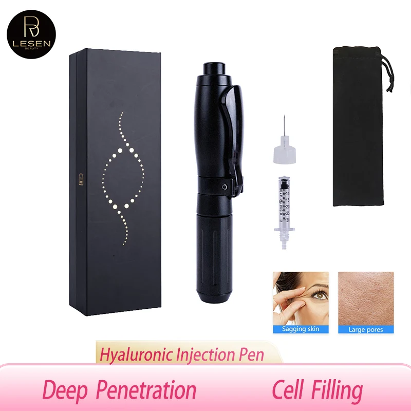 

Black 2 IN 1 0.3ML & 0.5ML Hyaluronic Acid Pen Injection Gun Needle-Free Atomizer Anti-Wrinkle Water Syringe For Face Care lesen