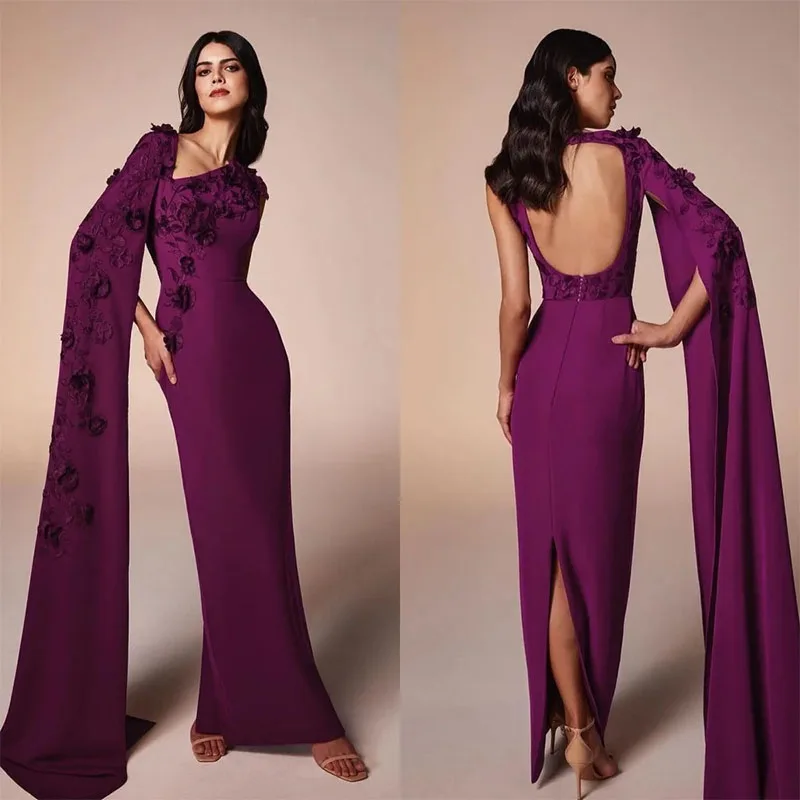 Exquisite One-shoulder Long Sleeve Straight Evening Dress Appliqued Ruched Prom Dress Engagement Customize Occasion Gown 2024