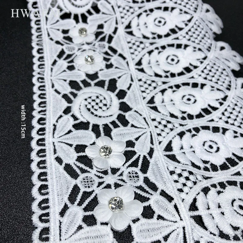 5yard 15cm African 3d Lace Fabric 2022 With Rhinestone Arts Craft Sewing Wedding Decoration Water Soluble Embroidery Trimming