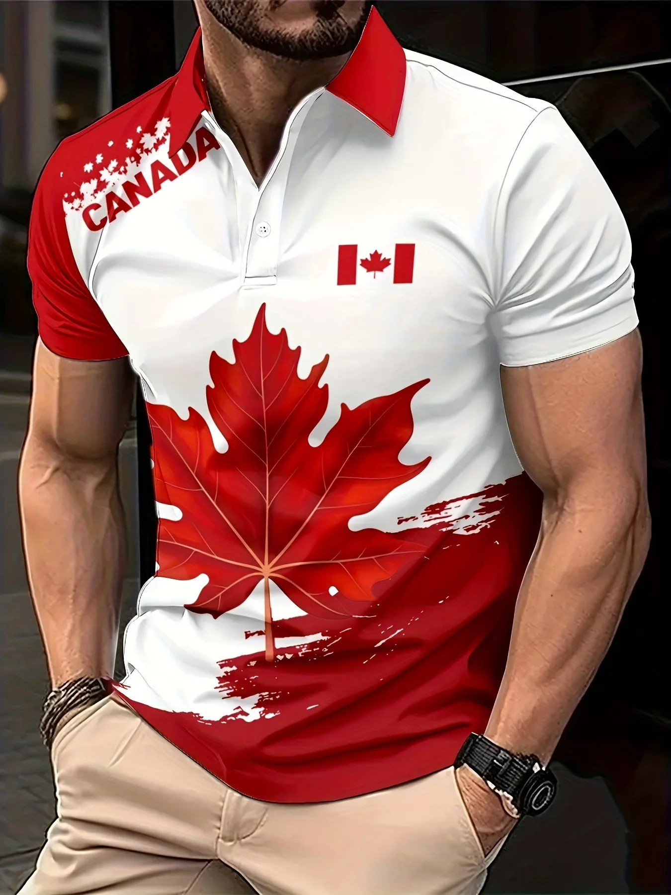 

Fashion Canada Maple Leaves Flag Pattern Men's T-Shirts Summer Short Sleeve 3D Printed Streetwear POLO Tee 6XL Plus Size Tops