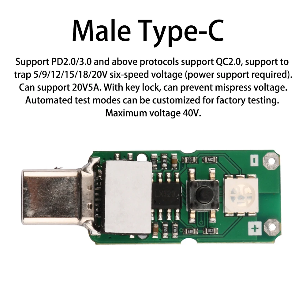 5A USB Type-C QC Decoy Trigger Board 5V 9V 12V 15V 20V Output PD 2.0 3.0 Trigger Adapter Cable Connection Polling Detector